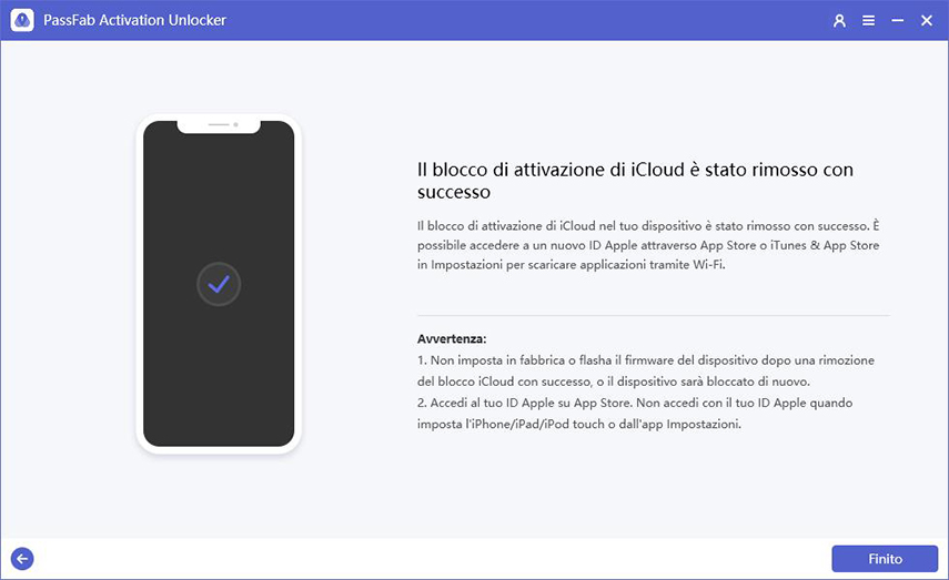 rimosso il blocco di attivazione dall'iPad