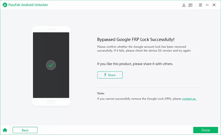 remove samsung frp lock successfully in passfab android unlocker
