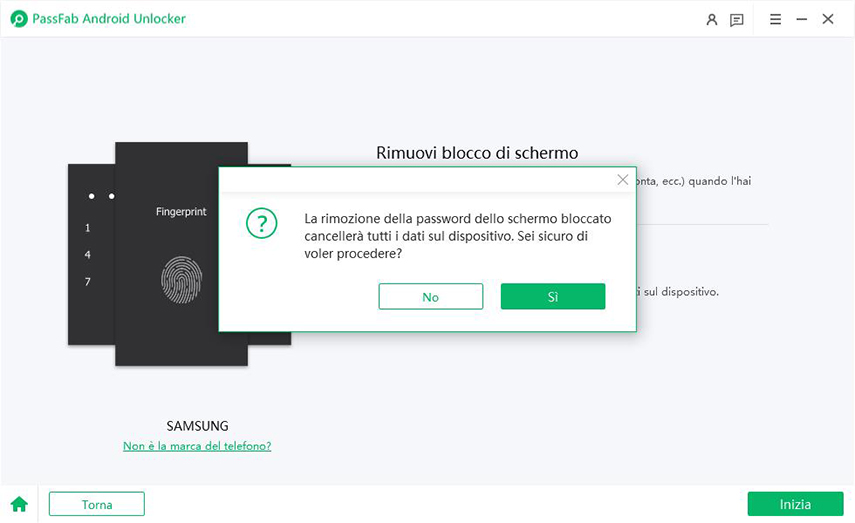 la procedura eliminerà i dati dal dispositivo