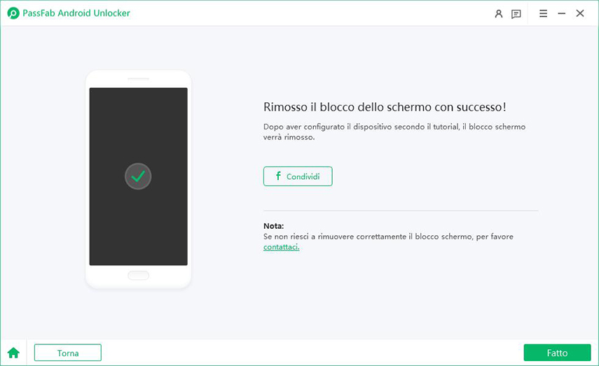 PassFab Android Unlock ha rimosso il blocco schermo