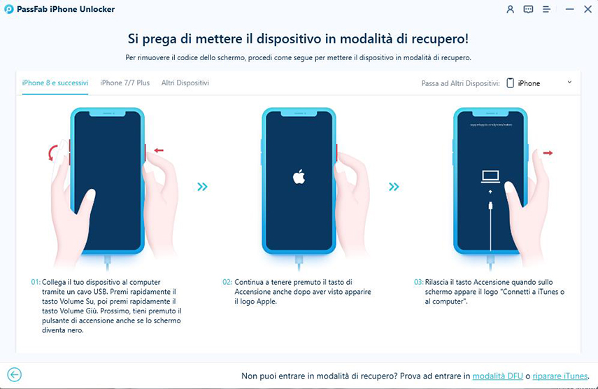 Come sbloccare iPhone senza codice: modalità di Recupero