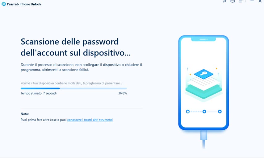 immettere la password di backup temporanea per avviare la scansione delle password