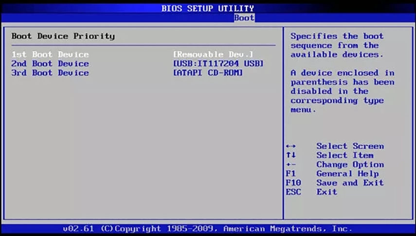 Accedi al Bios e seleziona la USB come disco di avvio primario