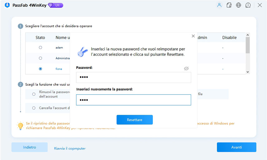 Immetti la nuova password in passfab 4winkey - scoprire password amministratore dimenticata