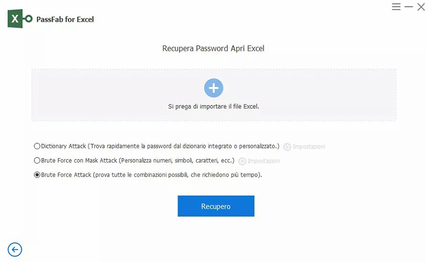 choose brute force attack in passfab for excel