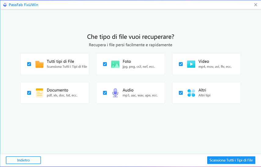 Recupero dati hard disk. Selezionare file da recuperare.