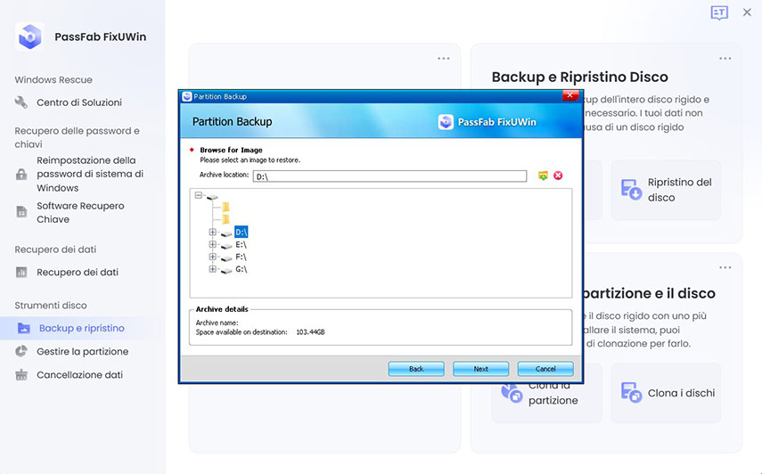 backup e ripristino di passfab fixuwin