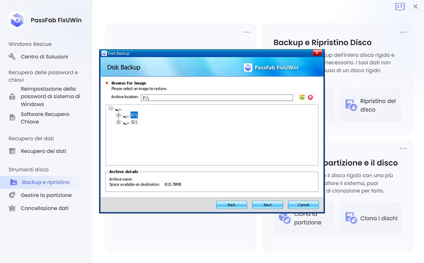 Come fare il backup del disco. Avvia backup
