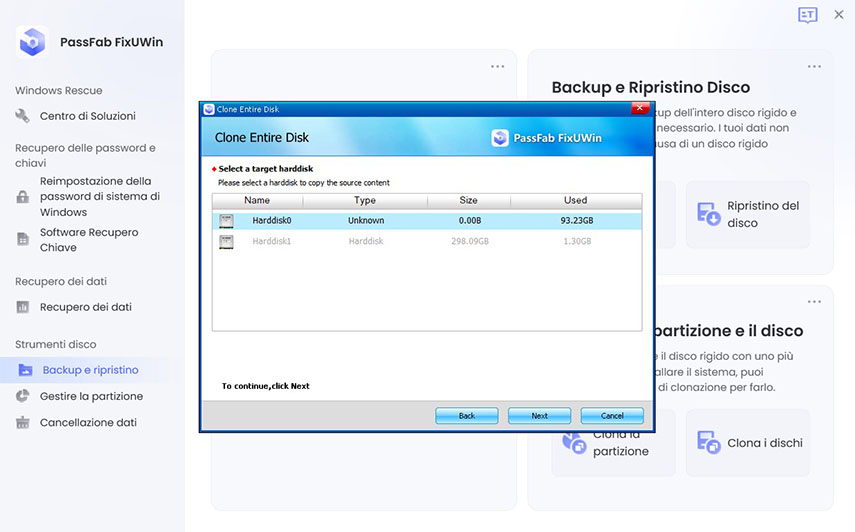 select target harddisk