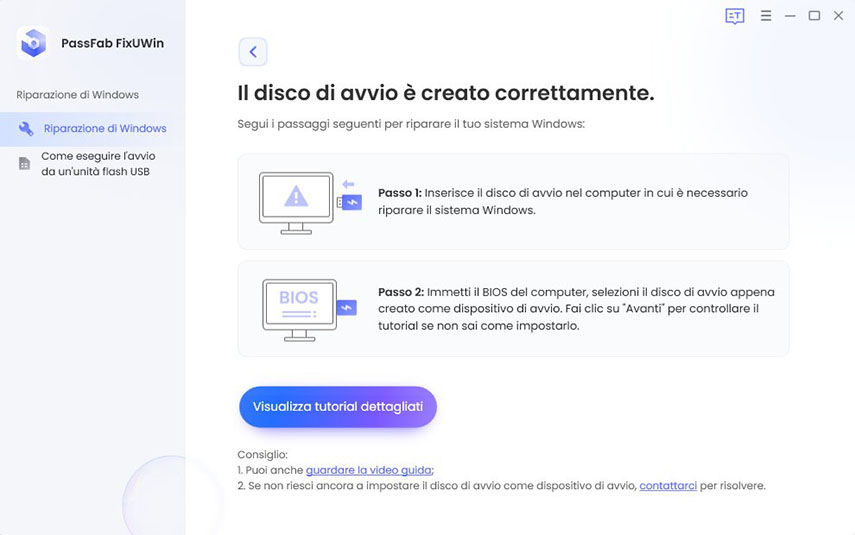 Ripristinare Windows 11. Unità di avvio creata