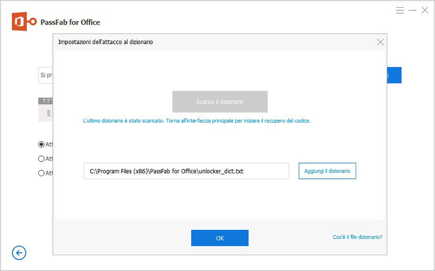 dictionary attack setting in passfab for office