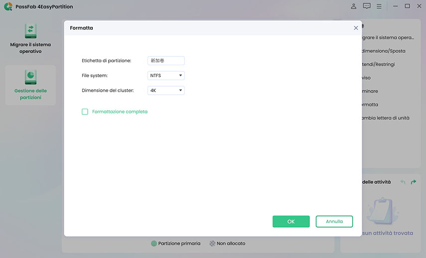 Formatta il nuovo SSD con PassFab 4EasyPartition