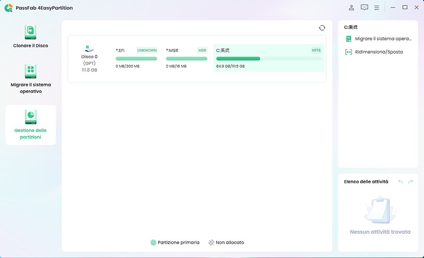 Estendi l'unità C senza formattare con PassFab 4EasyPartition