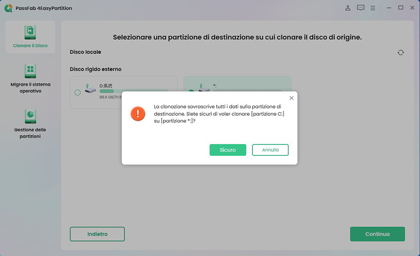 Finestra pop-up di avviso