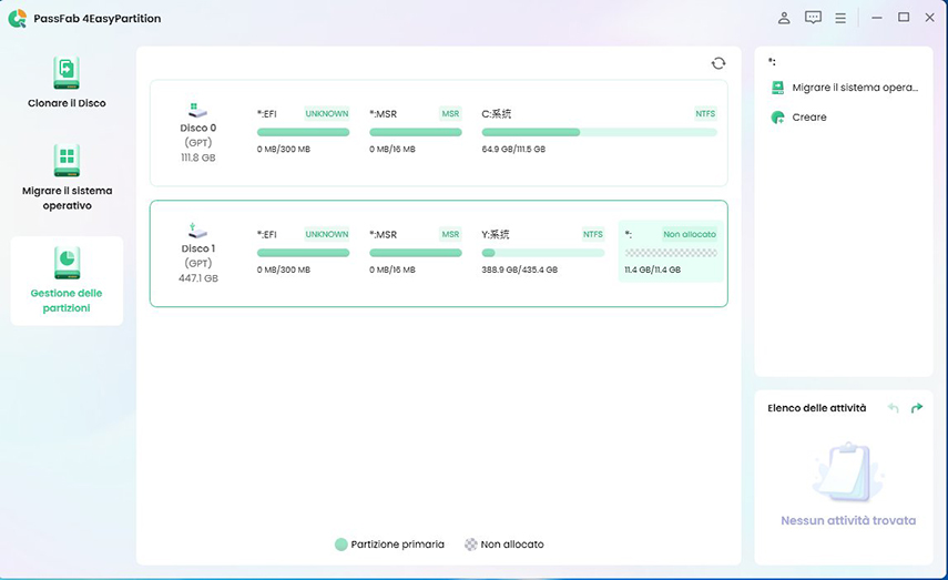 scegli lo spazio non allocato