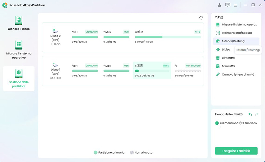 Estendi una partizione esistente con PassFab 4EasyPartition