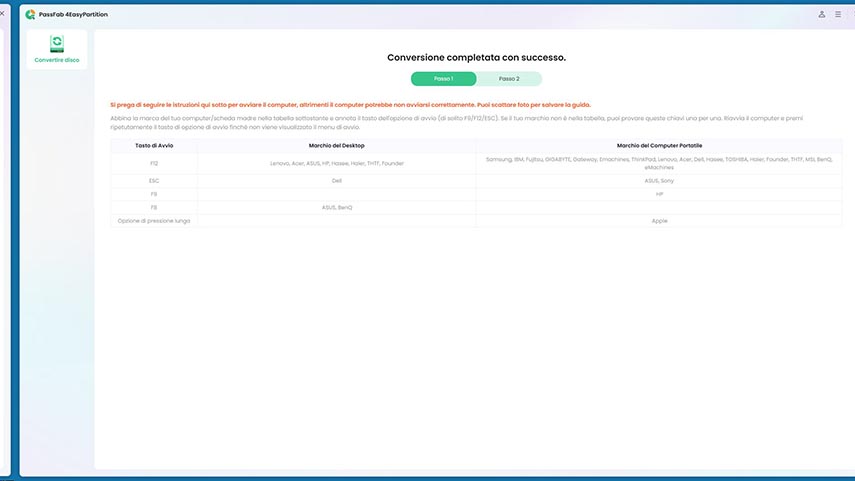 Converti MBR in GPT