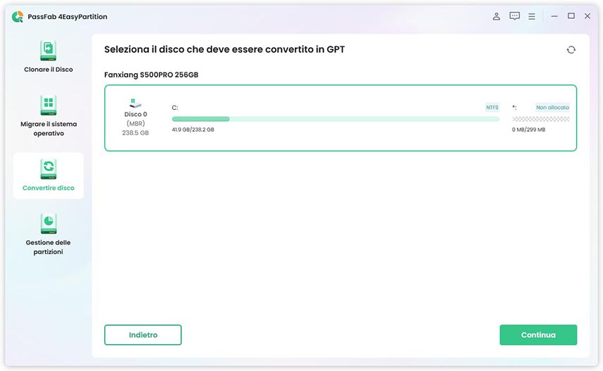 Converti MBR in GPT