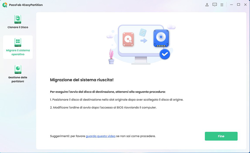 migrare il sistema con successo