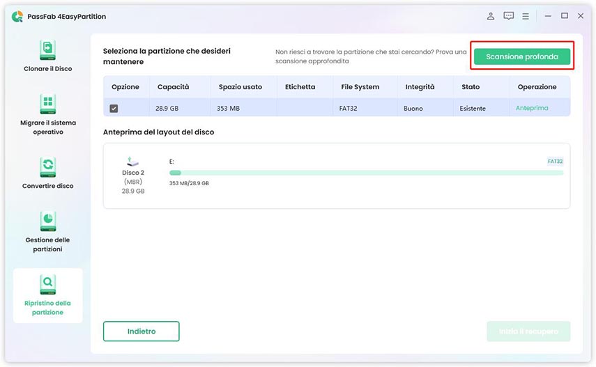 recuperare la scansione approfondita della partizione