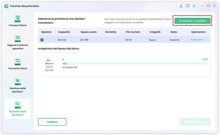 recuperare la scansione completa della partizione