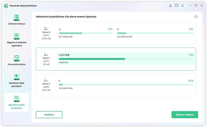 riparare la partizione