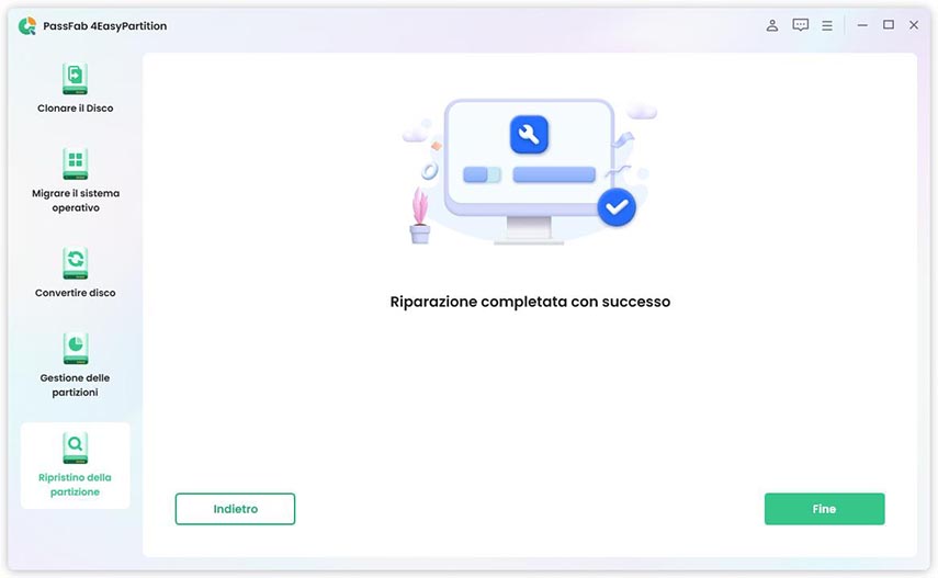 riparazione della partizione riuscita