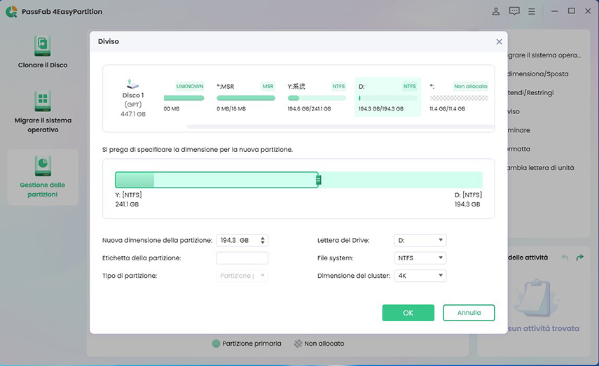 Estendi l'unità C senza formattare con PassFab 4EasyPartition