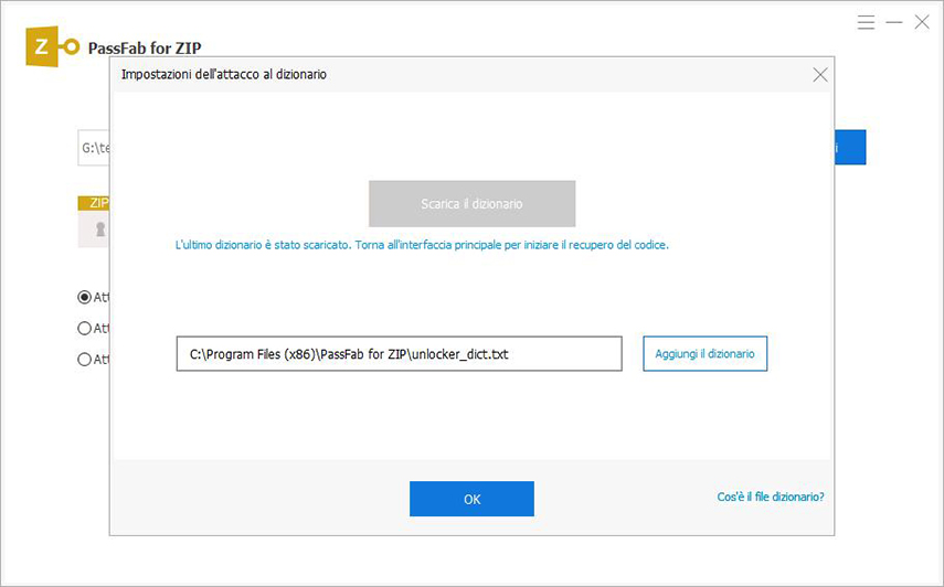impostazioni di attacco del dizionario