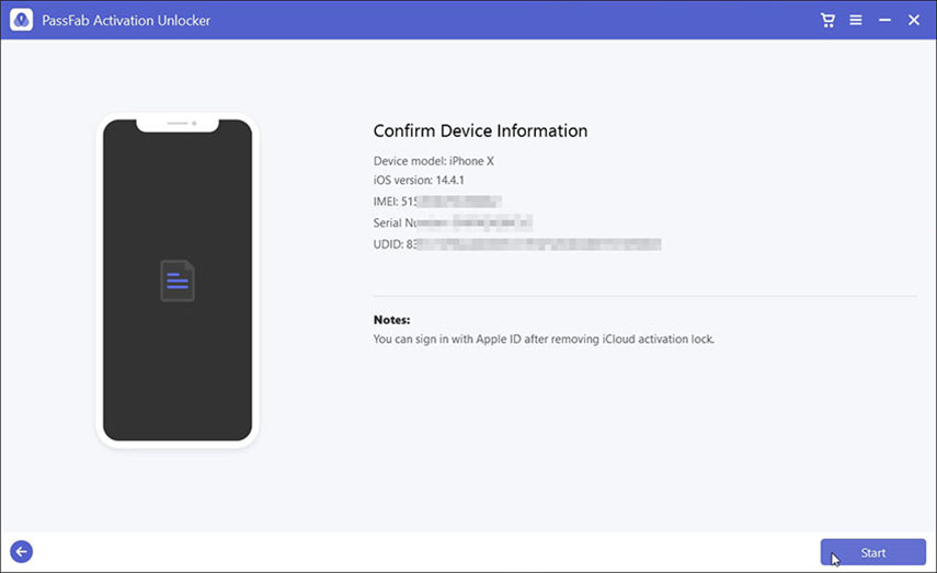 iPhone bloccato durante aggiornamento. Avvia blocco attivazione iCloud con PassFab Activation Unlocker
