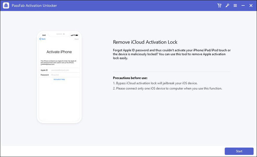 iPhone bloccato durante aggiornamento. Utilizza PassFab Activation Unlocker per avviare la rimozione blocco.