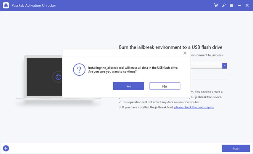iPhone bloccato durante aggiornamento. Conferma masterizzazione ambiente Jailbreak con PassFab Activation Unlocker