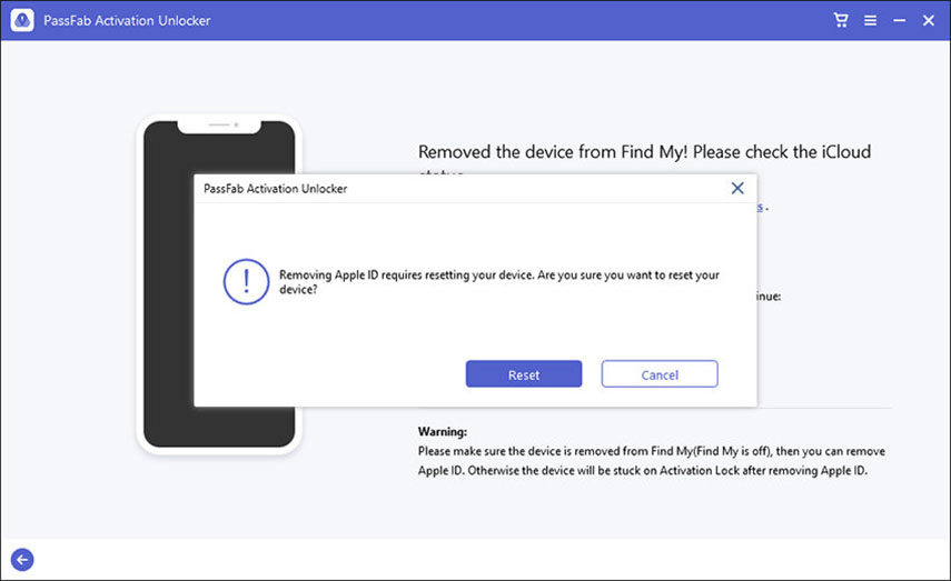 iPhone bloccato durante aggiornamento. Rimozione Apple ID su PassFab Activation Unlocker