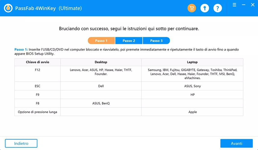Utilizza PassFab 4WinKey per recuperare la Password PC dimenticata su Windows 7. Accesso al Bios