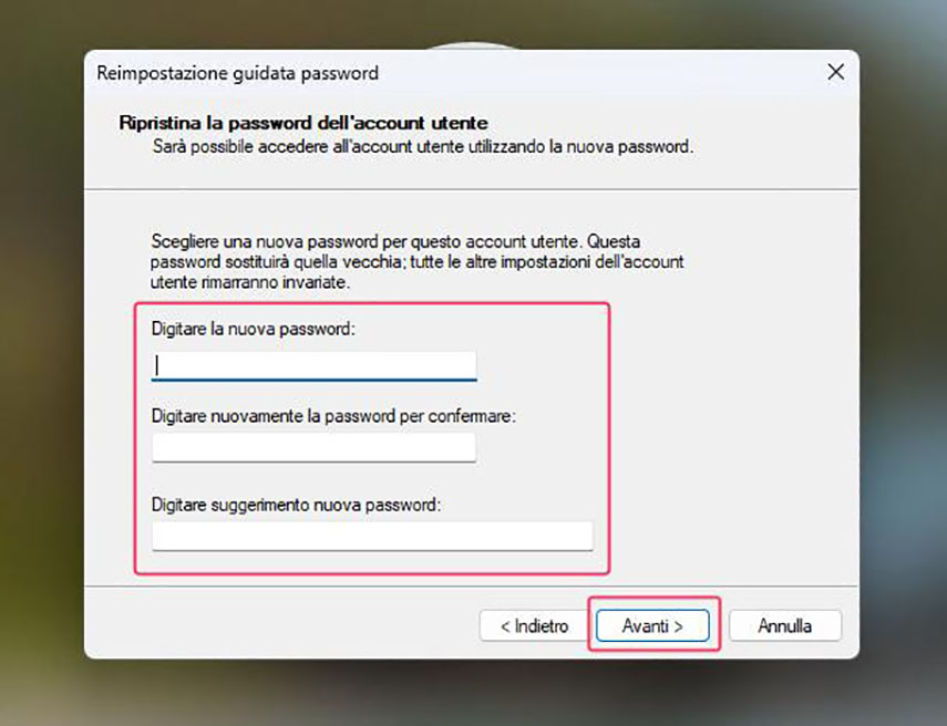 Aggiungi una nuova password e clicca su Avant