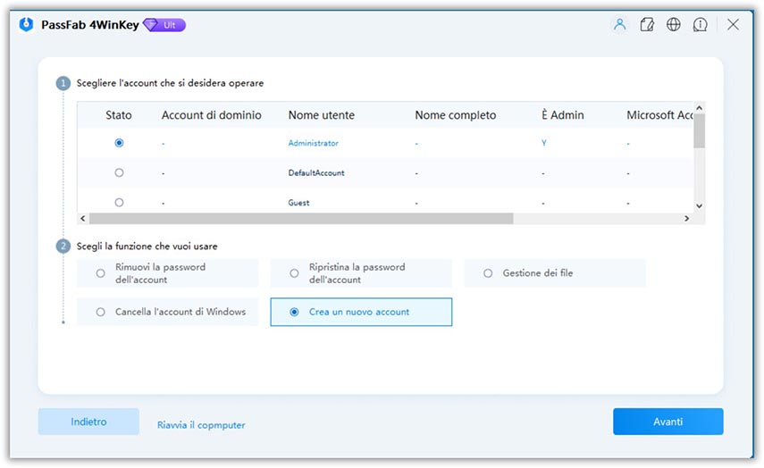 scegli elimina account passfab 4winkey guide