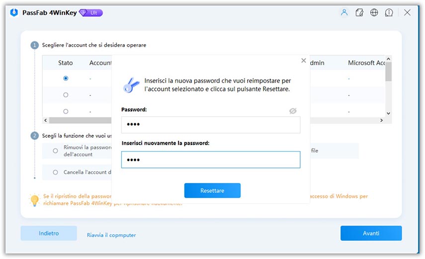inserisci la nuova password passfab 4winkey guide