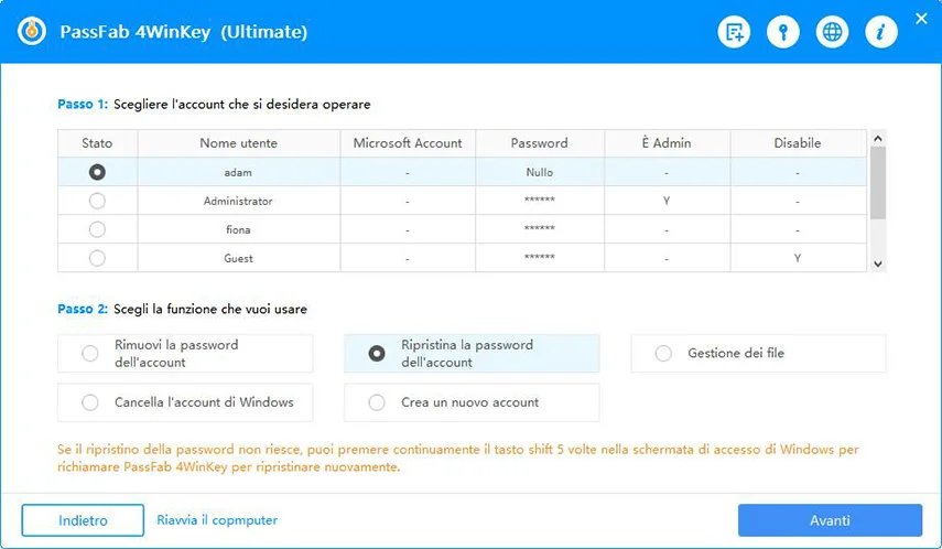  resetta la password dell'account windows con passfab 4winkey