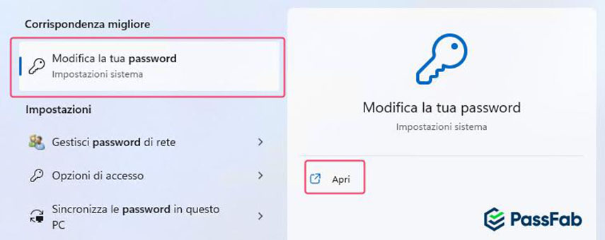 modifica la tua password