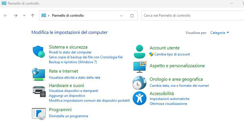 pannell di controllo