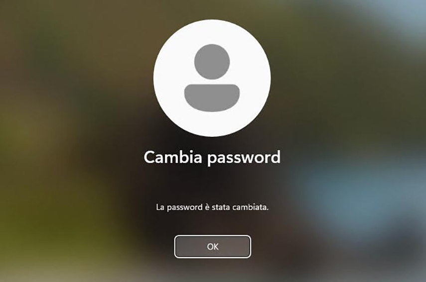 clicca su ok per confermare il cambio password