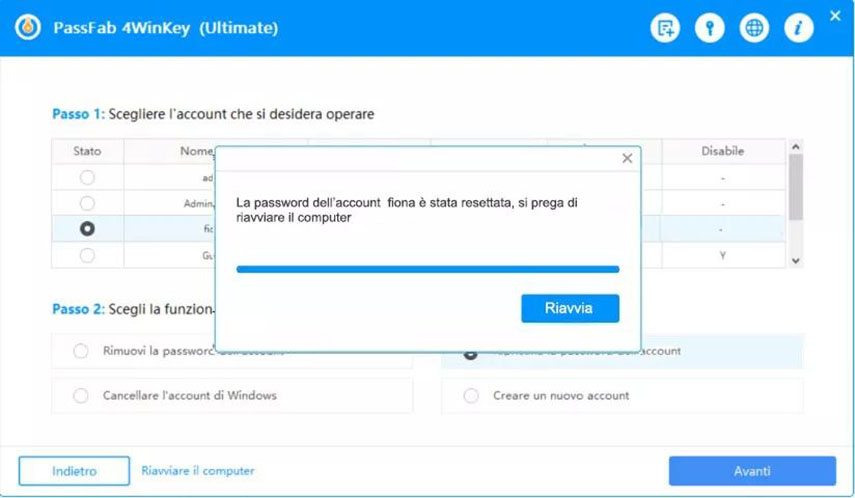 Utilizza PassFab 4WinKey per recuperare la Password PC dimenticata su Windows 7. Avvio procedura cambio password