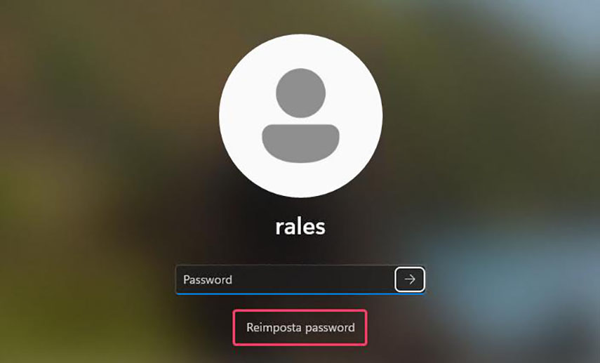 reimposta password Windows 10
