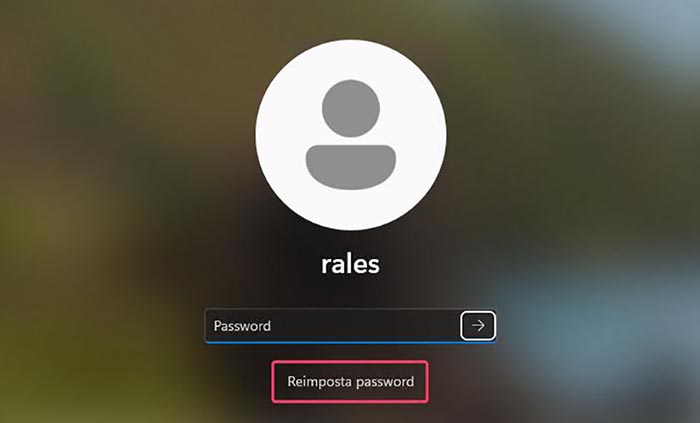 Clicca su reimposta password