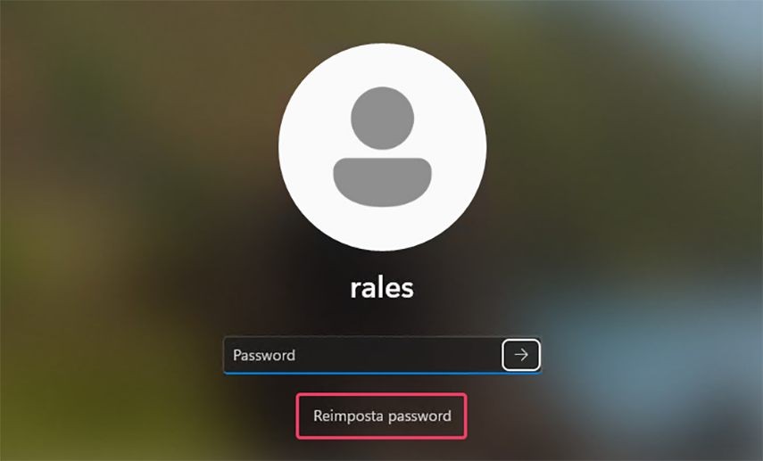 Clicca su reimposta password