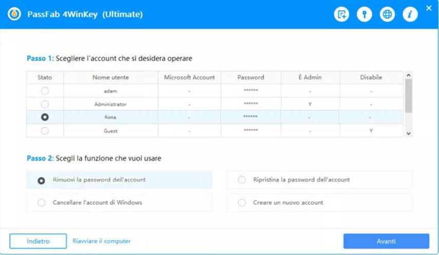 Togliere password windows 10 con l’opzione rimuovere password 