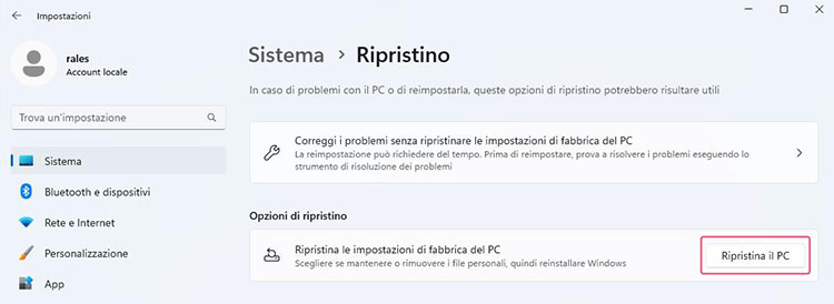 ripristina il pc