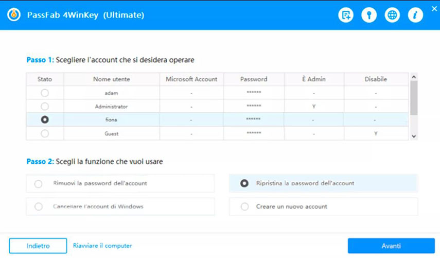Utilizza PassFab 4WinKey per recuperare la Password PC dimenticata su Windows 7. Ripristina password Account