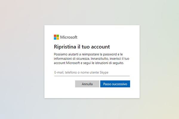 rispristina tuo account
