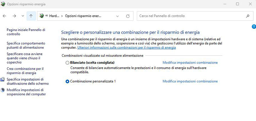 specifica comportamento pulsanti di alimentazione